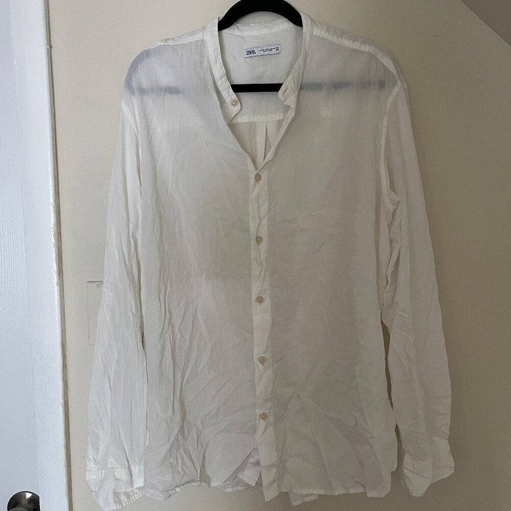 Zara Women's XL White Mandarin Collar Button-Down Shirt